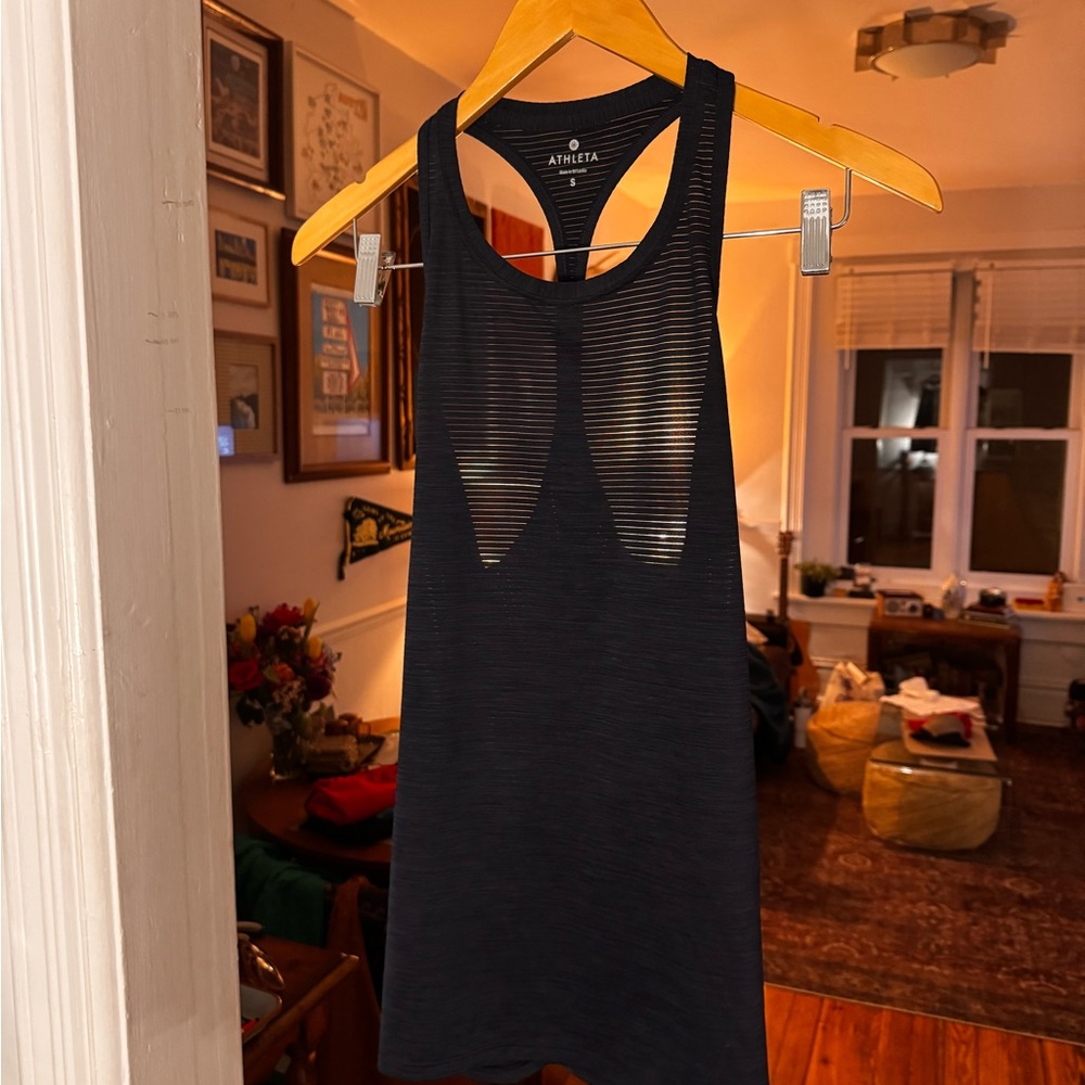 Athleta Black Striped Mesh Racerback Tank